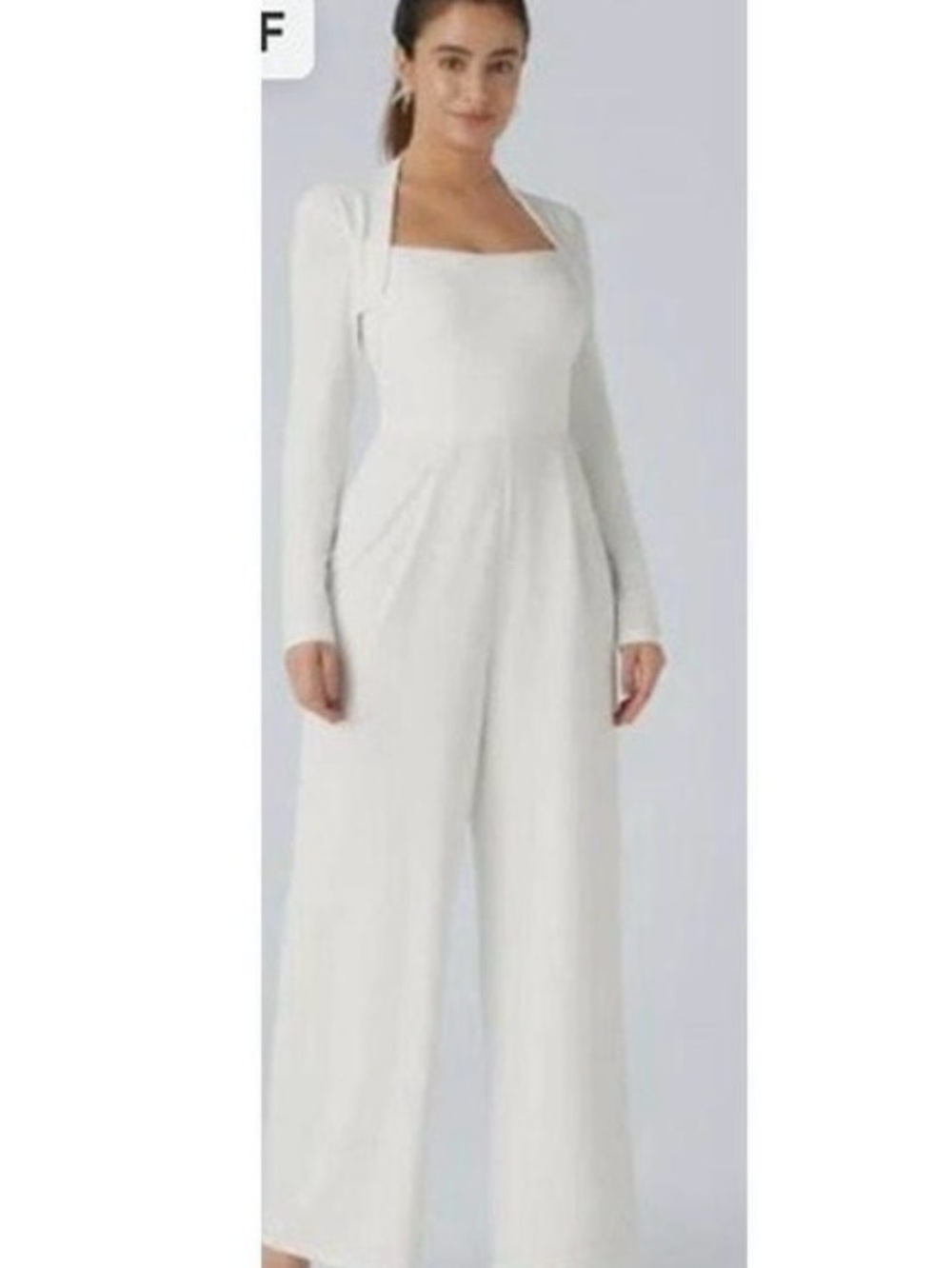 HALARA White Square-Neck Long-Sleeve Wide-Leg Jumpsuit